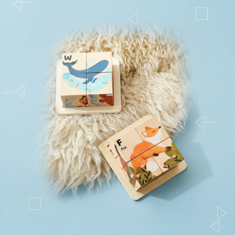 WoodMind – Creatief & Leerzaam – 6-in-1 Montessori Dieren Houten Puzzel