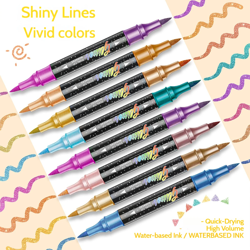 ArtShine – Kleurijk & Sprankelend – Dubbelzijdige Glitter & Lichtgevende Stiften Set