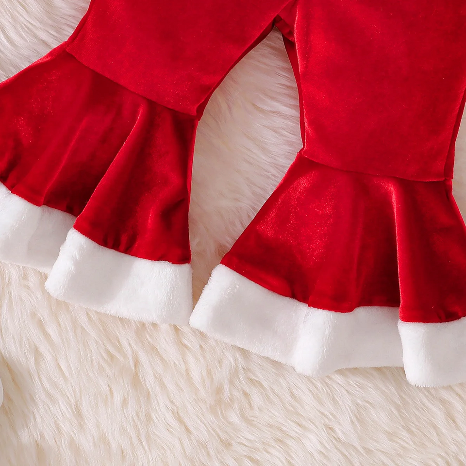 SantaBaby – Vrolijk & Knus – Baby 3 stuks Kerstset met Romper, Flared Broek en Hoed