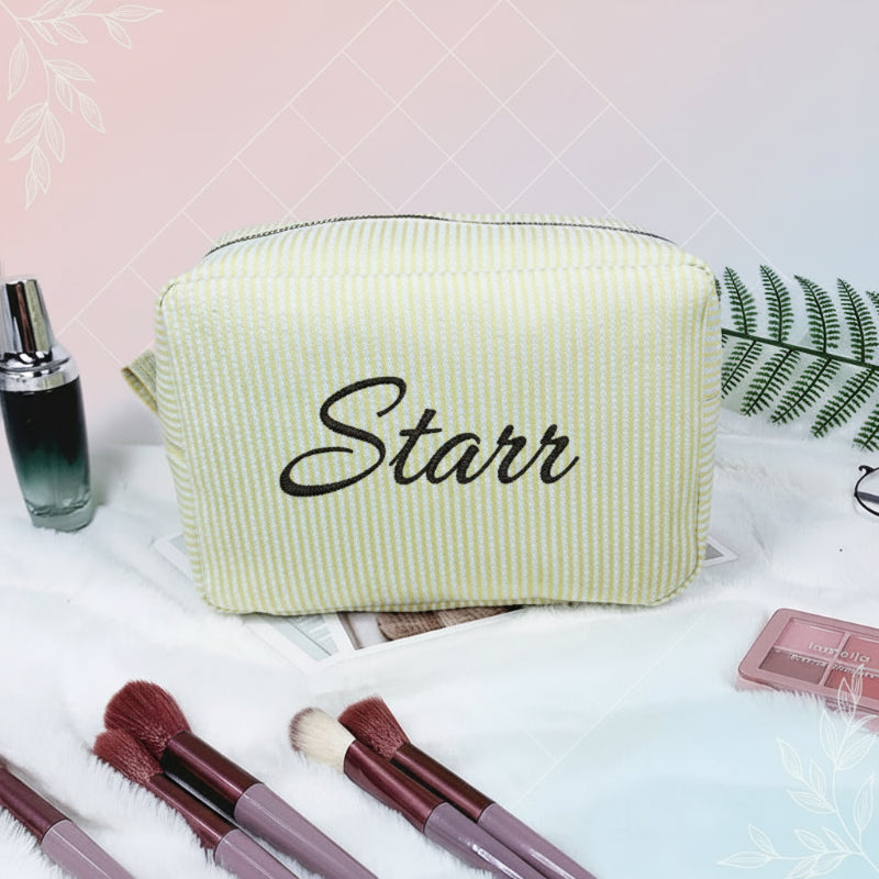 Striped Name Pouch – Gepersonaliseerd & Stijlvol – Make-up Tas