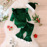 SantaBaby – Vrolijk & Knus – Baby 3 stuks Kerstset met Romper, Flared Broek en Hoed