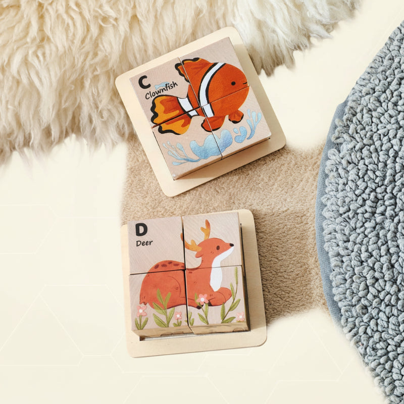 WoodMind – Creatief & Leerzaam – 6-in-1 Montessori Dieren Houten Puzzel