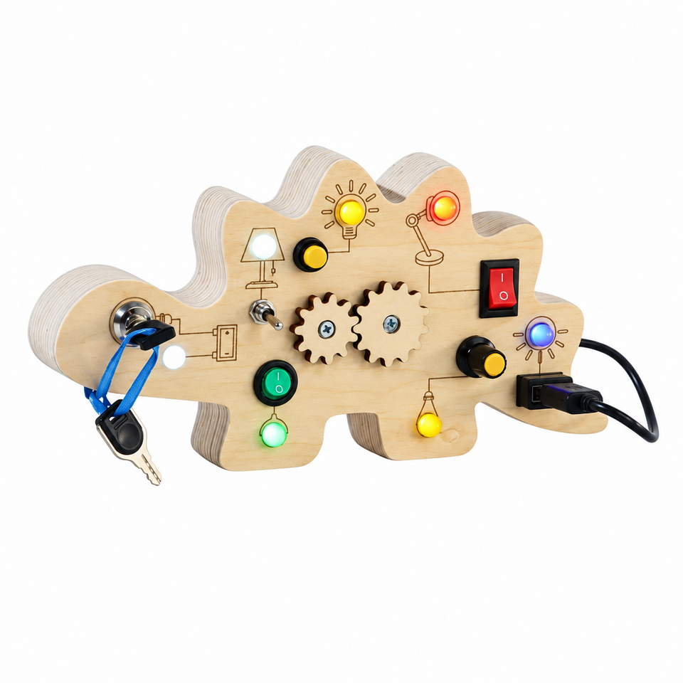 TinyTech – Houten Busy Board met Lichtjes & Schakelaars – Educatief Speelgoed