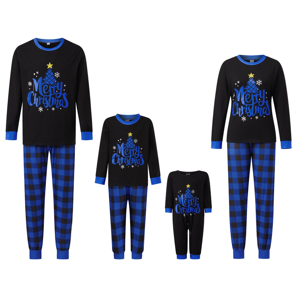 CozyChristmas – Feestelijk & Comfortabel – Familie Kerstpyjama met Blauwe Ruitjesbroek