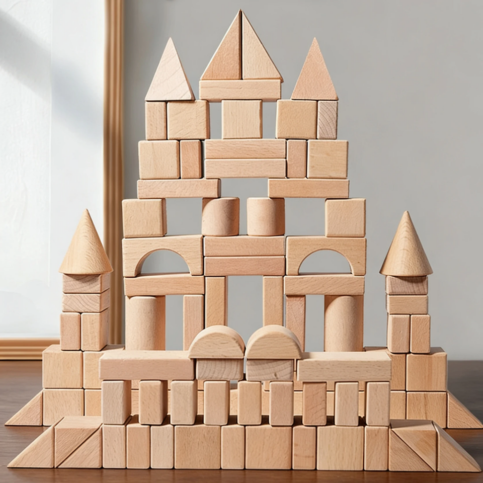 BlockyFun – Creatief & Educatief – 100-delige Houten Bouwblokken Set