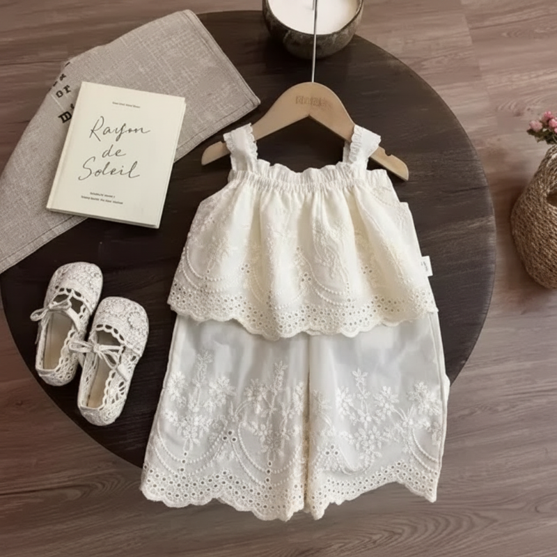 TinyLuxe – Zomerset Kanten Top en Broek met wijde pijpen