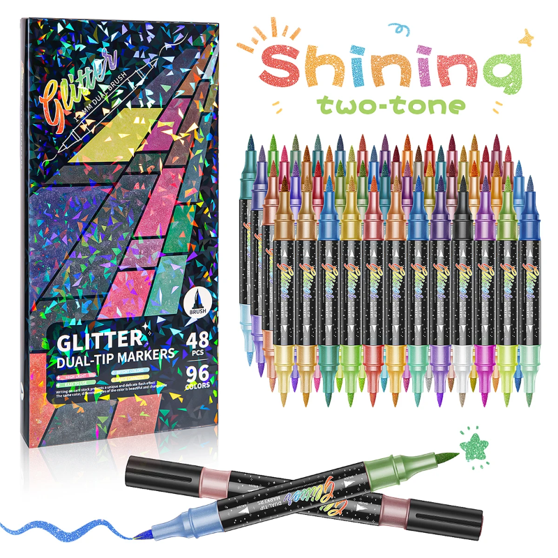 ArtShine – Kleurijk & Sprankelend – Dubbelzijdige Glitter & Lichtgevende Stiften Set