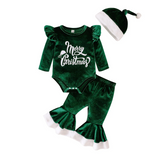 SantaBaby – Vrolijk & Knus – Baby 3 stuks Kerstset met Romper, Flared Broek en Hoed