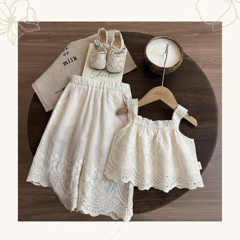 TinyLuxe – Zomerset Kanten Top en Broek met wijde pijpen