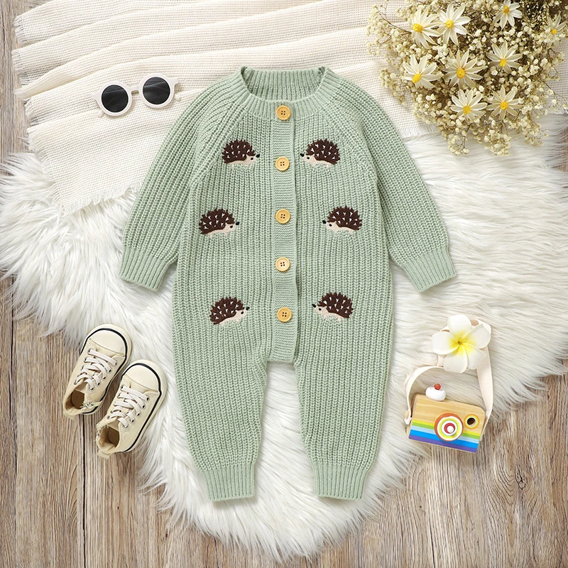 CozyHedge – Zacht & Warm – Gebreid Baby Jumpsuit met Egelprint