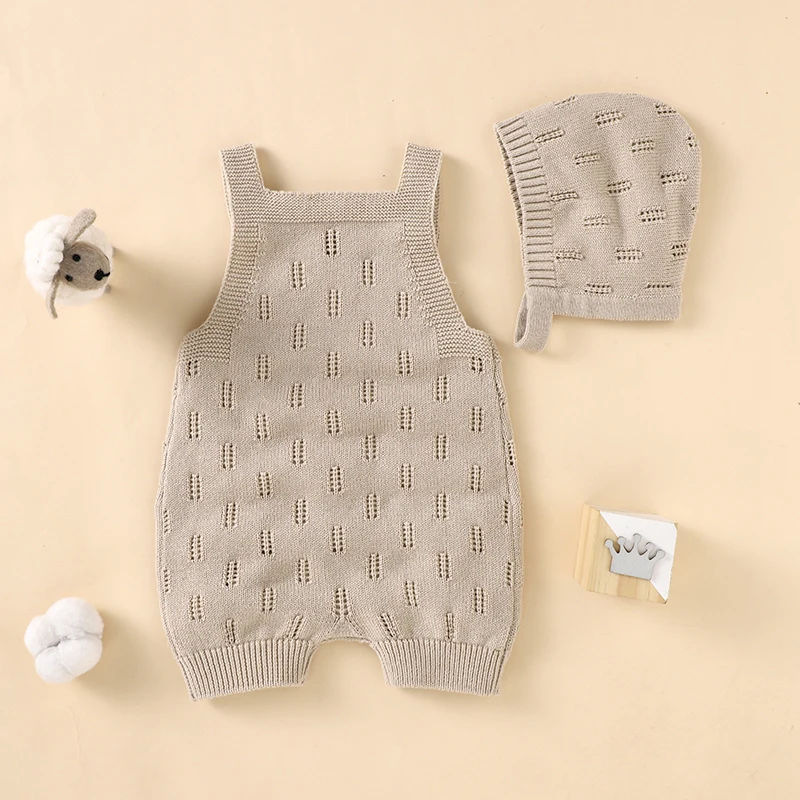 MiniCozy – Zacht & Comfortabel – Gebreide Baby Tuinbroek met Mutsje