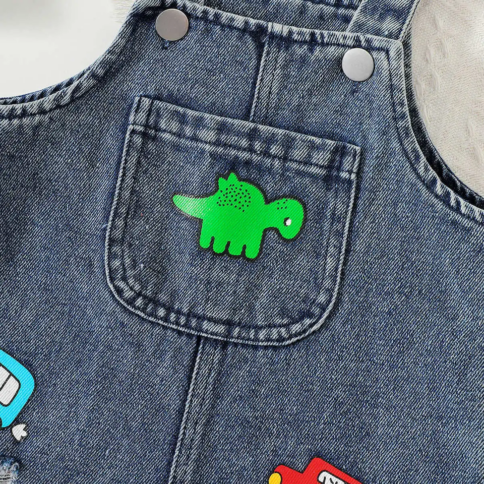 DinoDenim – Stoer & Speels – Kinder Tuinbroek met Cartoonprints