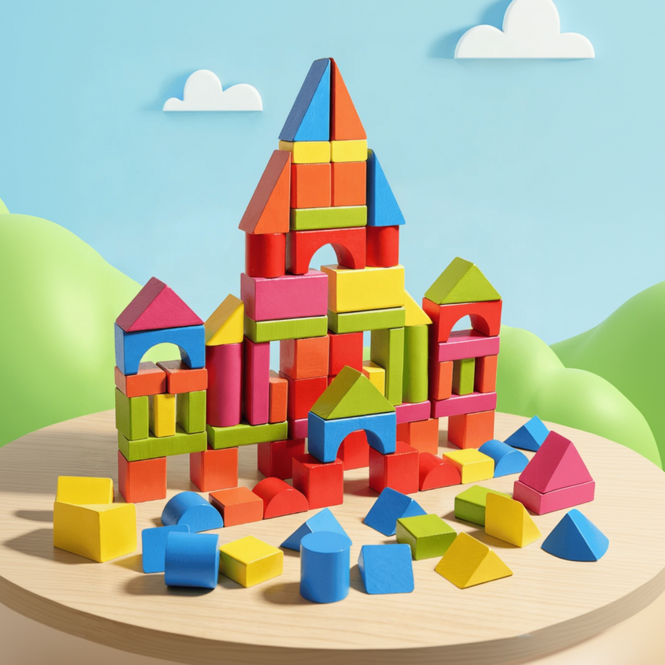 BlockyFun – Creatief & Educatief – 100-delige Houten Bouwblokken Set