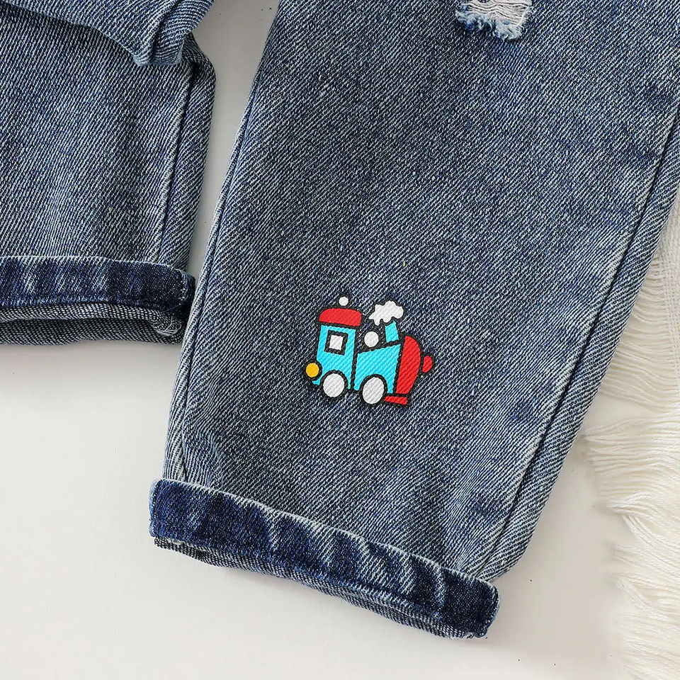 DinoDenim – Stoer & Speels – Kinder Tuinbroek met Cartoonprints