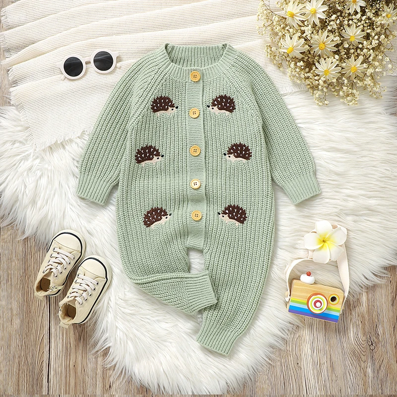 CozyHedge – Zacht & Warm – Gebreid Baby Jumpsuit met Egelprint