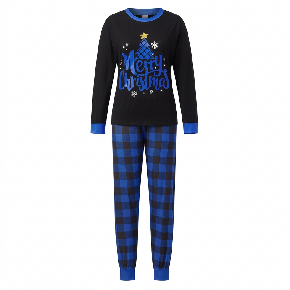 CozyChristmas – Feestelijk & Comfortabel – Familie Kerstpyjama met Blauwe Ruitjesbroek