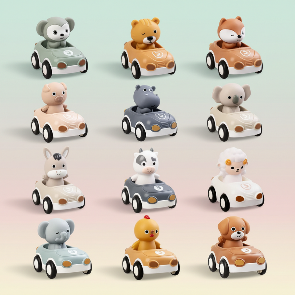 AnimalRide – Speels & Schattig – Silicone Dierenauto (3 stuks)