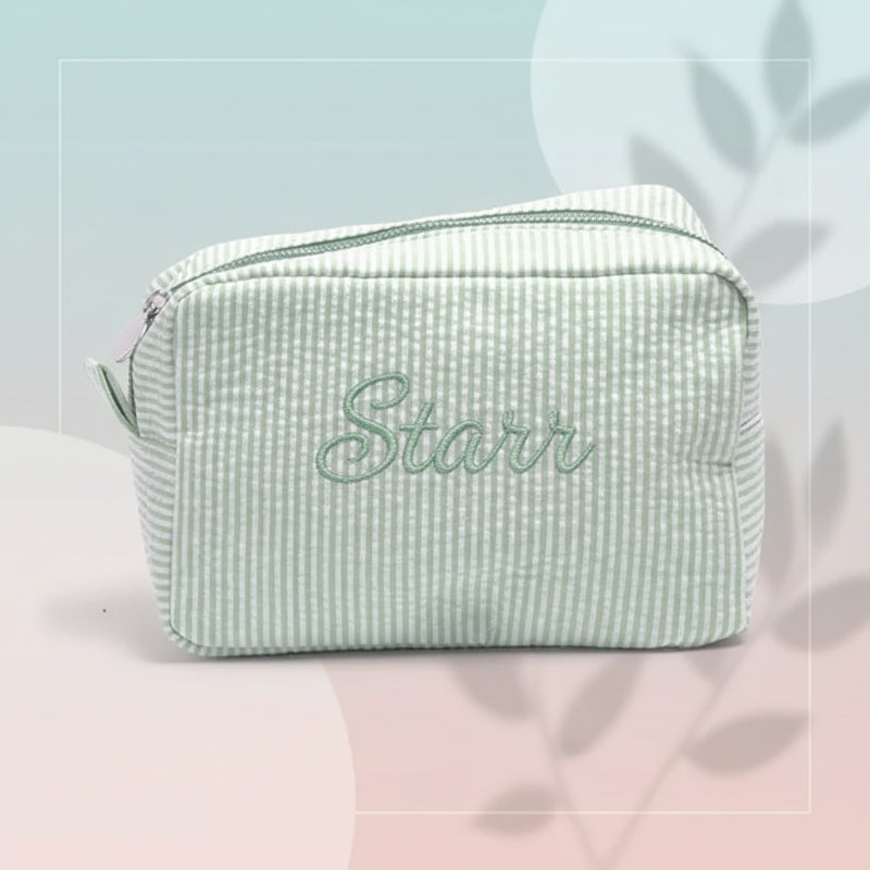 Striped Name Pouch – Gepersonaliseerd & Stijlvol – Make-up Tas