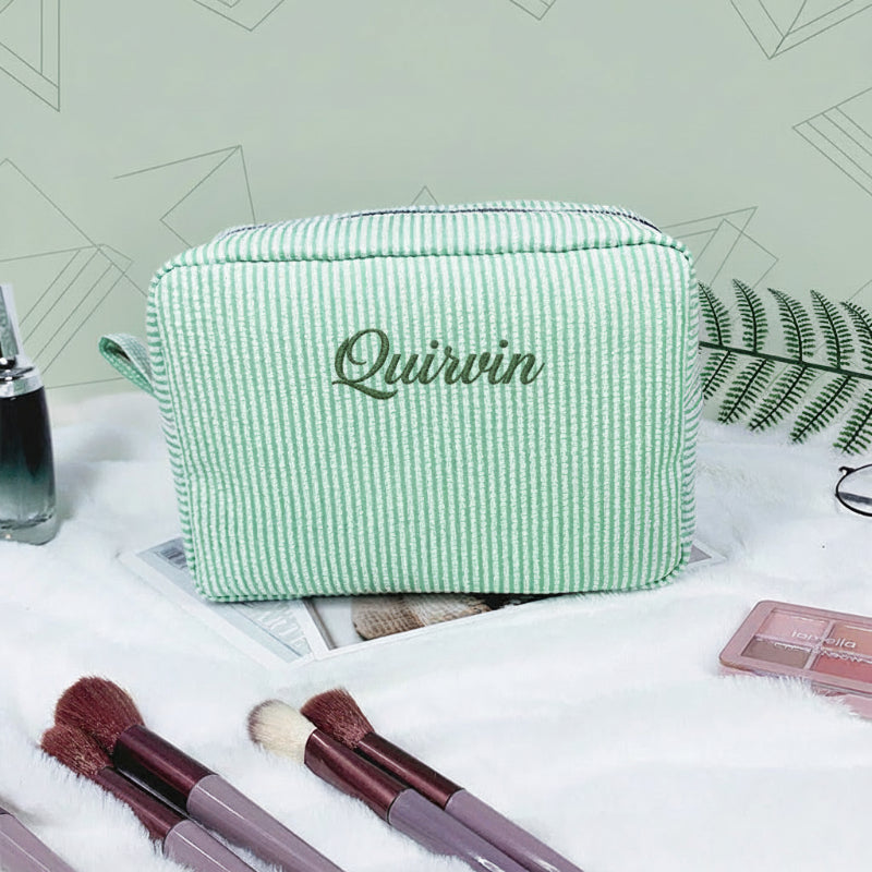 Striped Name Pouch – Gepersonaliseerd & Stijlvol – Make-up Tas