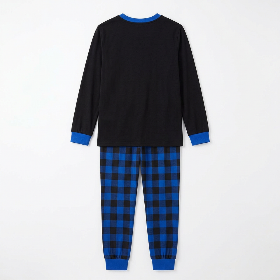 CozyChristmas – Feestelijk & Comfortabel – Familie Kerstpyjama met Blauwe Ruitjesbroek