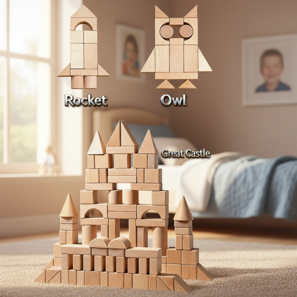 BlockyFun – Creatief & Educatief – 100-delige Houten Bouwblokken Set