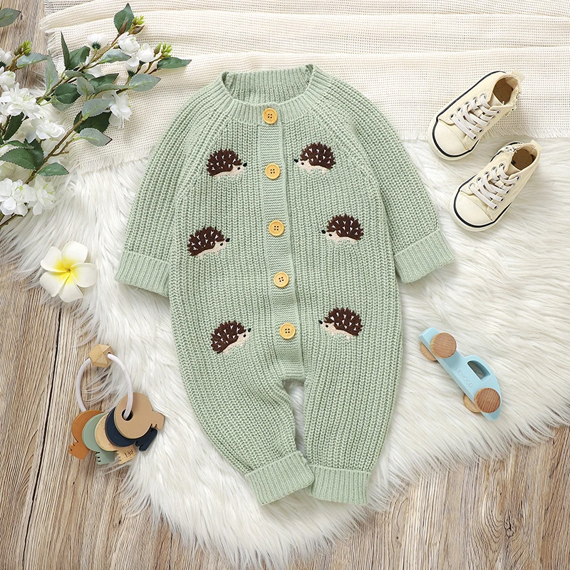 CozyHedge – Zacht & Warm – Gebreid Baby Jumpsuit met Egelprint