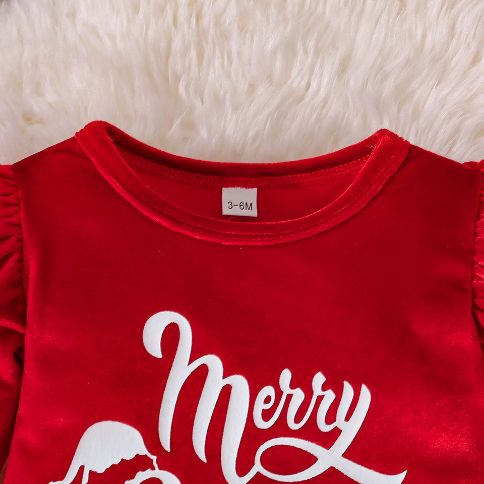SantaBaby – Vrolijk & Knus – Baby 3 stuks Kerstset met Romper, Flared Broek en Hoed