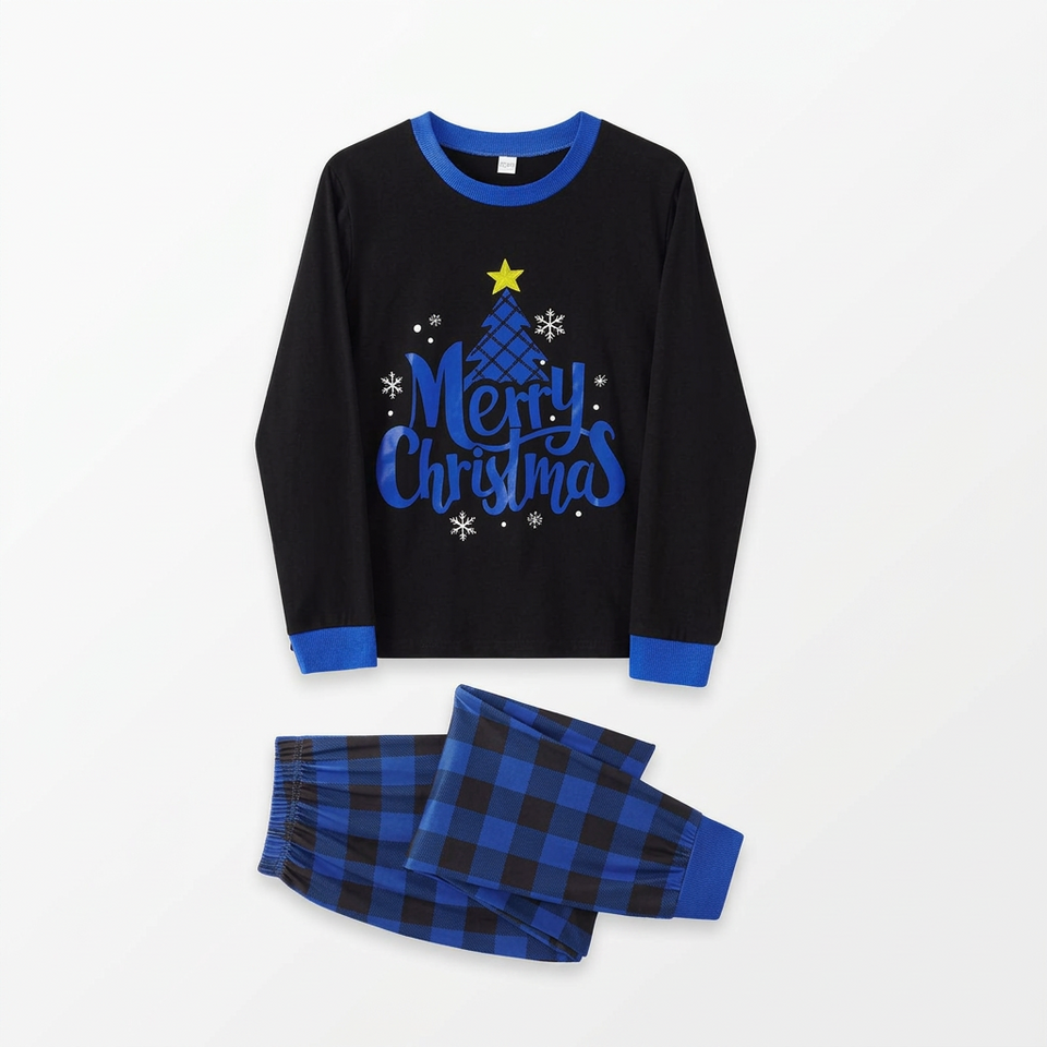 CozyChristmas – Feestelijk & Comfortabel – Familie Kerstpyjama met Blauwe Ruitjesbroek