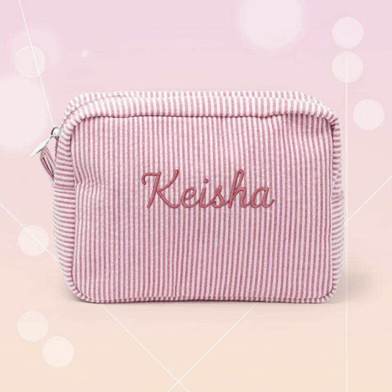 Striped Name Pouch – Gepersonaliseerd & Stijlvol – Make-up Tas
