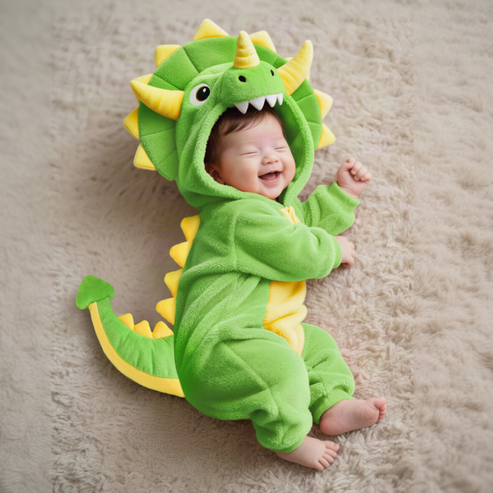 TinyDino – Warm & Speels – Baby Dieren Onesie met Dinosauruscapuchon