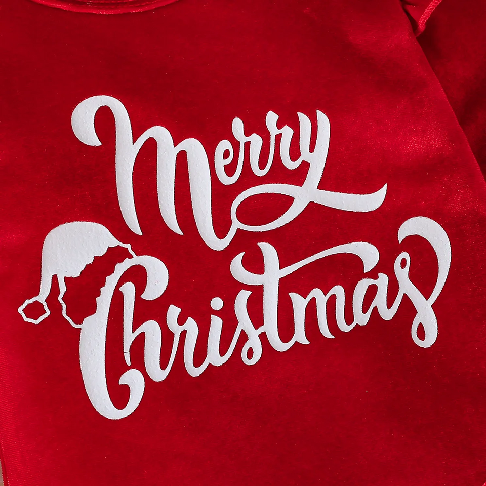 SantaBaby – Vrolijk & Knus – Baby 3 stuks Kerstset met Romper, Flared Broek en Hoed
