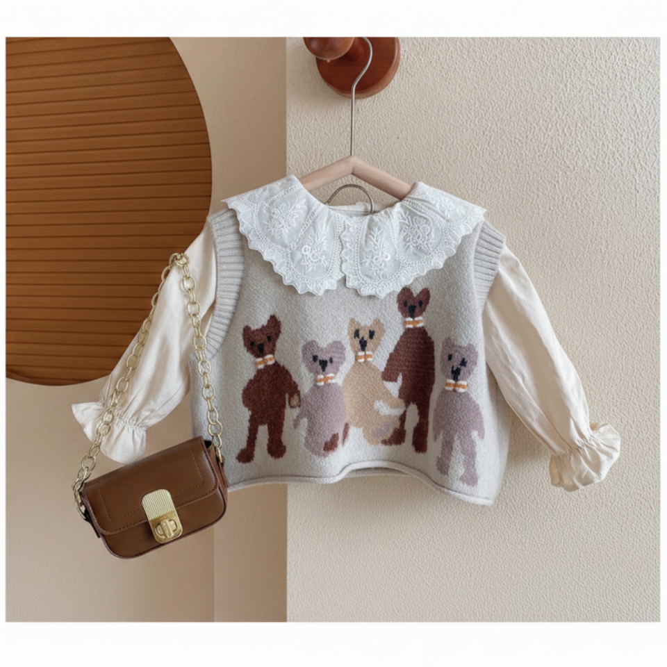 PrettyLayers – Lief & Stijlvol – Meisjes 3-Delige Set met Rok, Blouse en Gebreid Vest