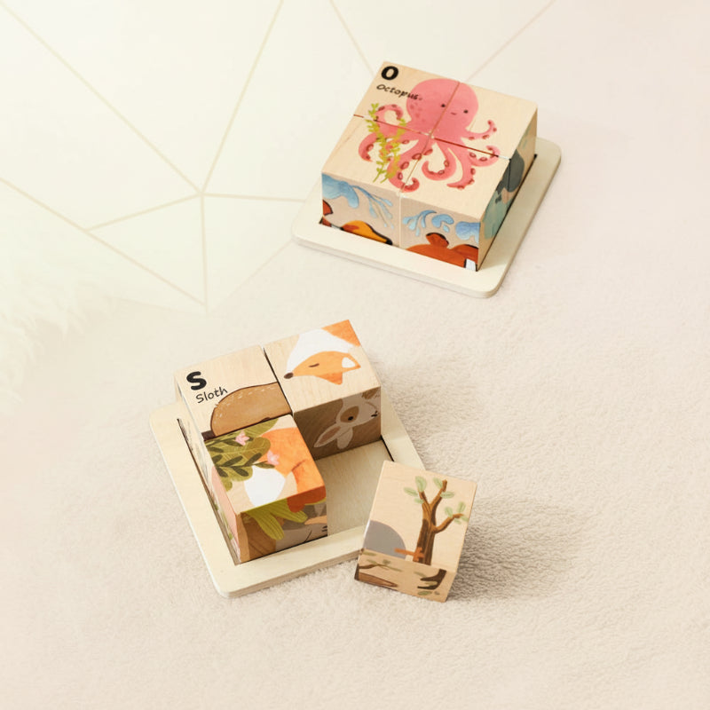 WoodMind – Creatief & Leerzaam – 6-in-1 Montessori Dieren Houten Puzzel