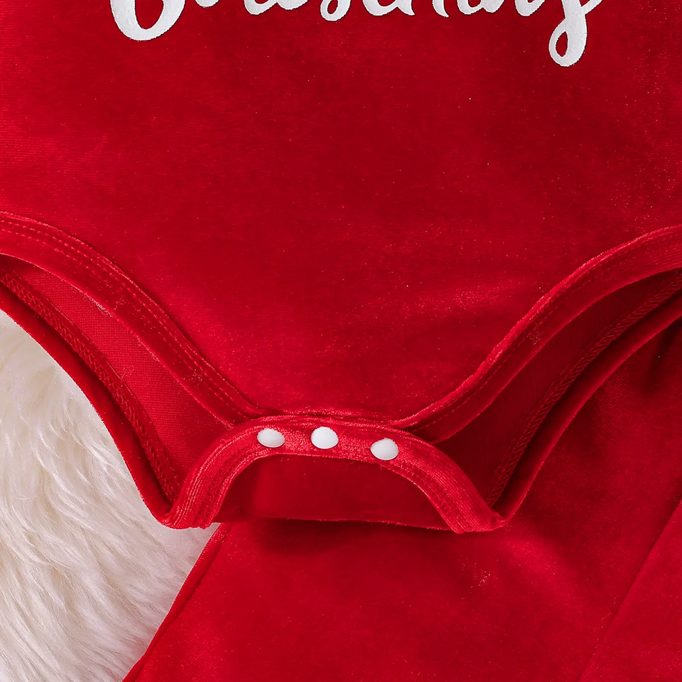 SantaBaby – Vrolijk & Knus – Baby 3 stuks Kerstset met Romper, Flared Broek en Hoed
