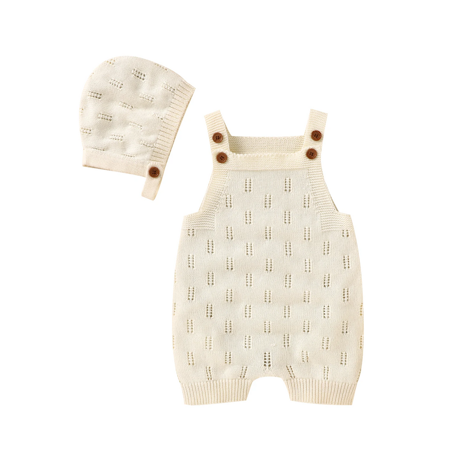 MiniCozy – Zacht & Comfortabel – Gebreide Baby Tuinbroek met Mutsje