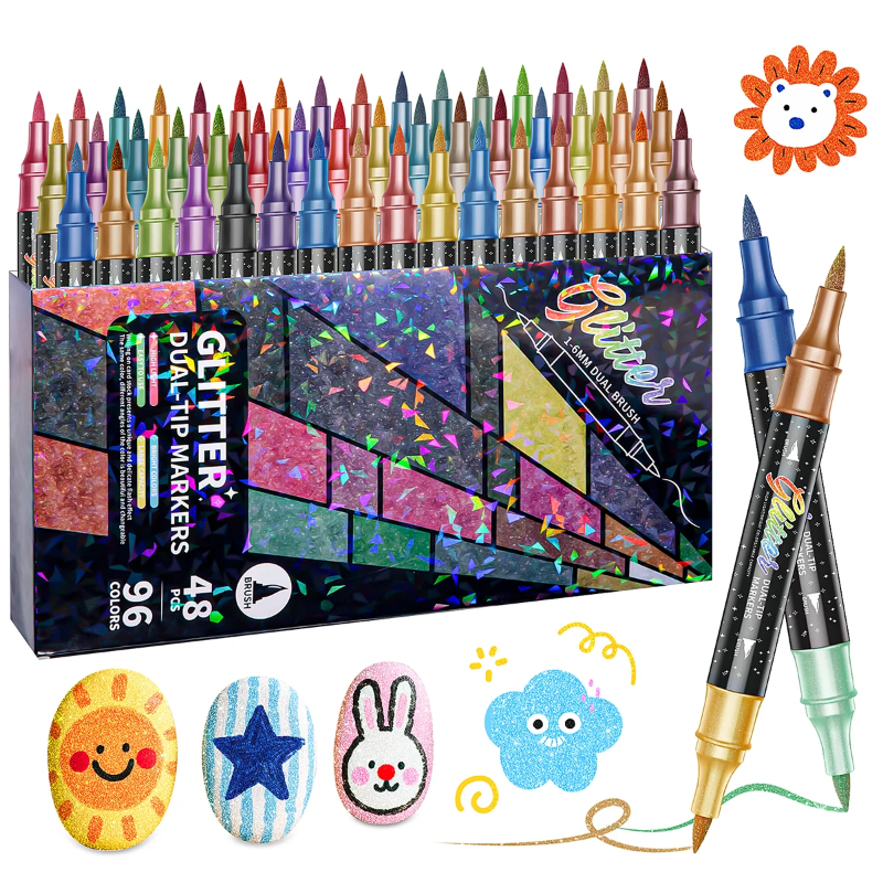 ArtShine – Kleurijk & Sprankelend – Dubbelzijdige Glitter & Lichtgevende Stiften Set