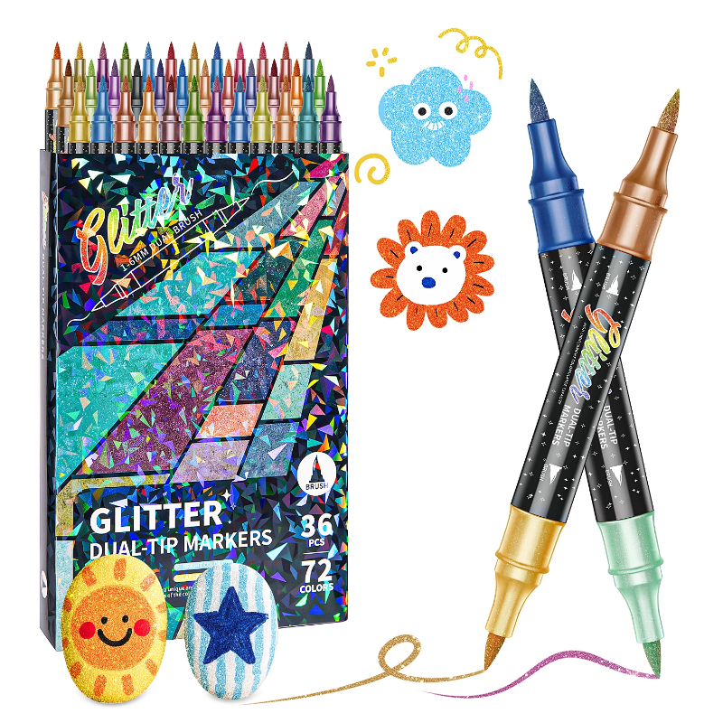 ArtShine – Kleurijk & Sprankelend – Dubbelzijdige Glitter & Lichtgevende Stiften Set