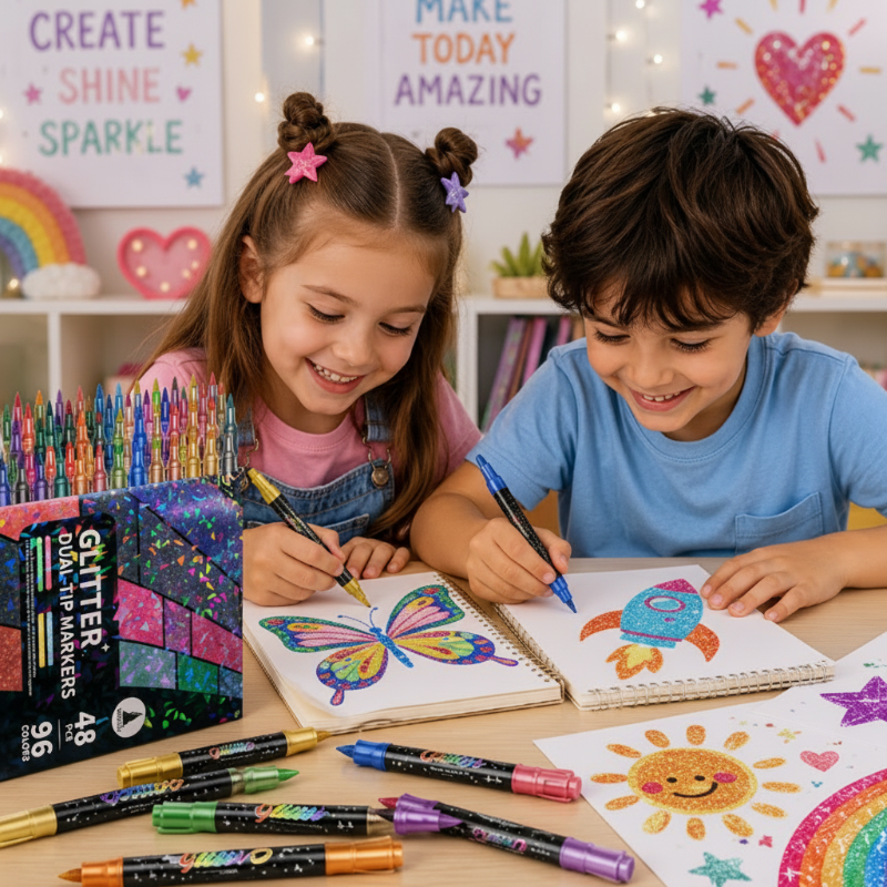 ArtShine – Kleurijk & Sprankelend – Dubbelzijdige Glitter & Lichtgevende Stiften Set