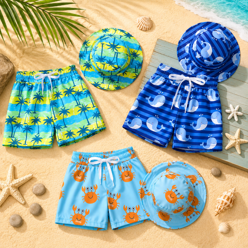 Beach Set – Kleurrijk & stijlvol – Zwembroek met print & Hoed