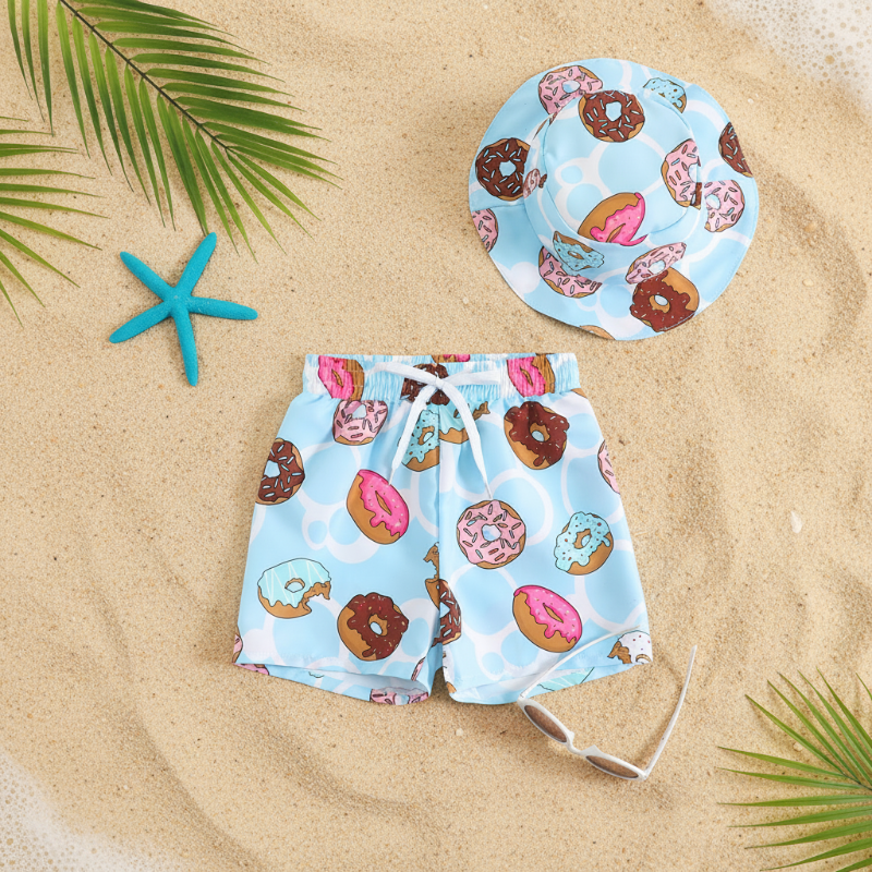 Beach Set – Kleurrijk & stijlvol – Zwembroek met print & Hoed