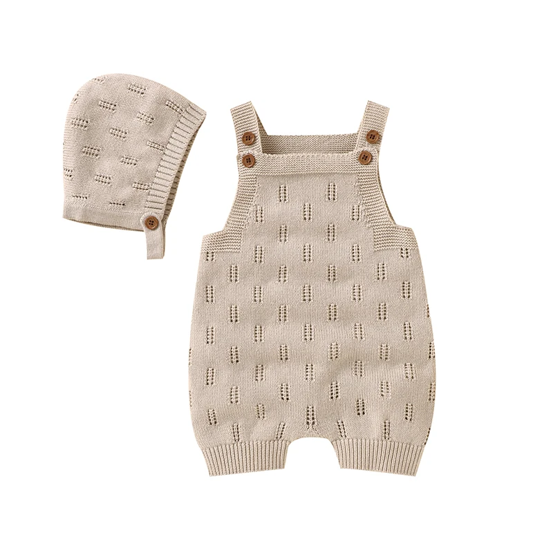 MiniCozy – Zacht & Comfortabel – Gebreide Baby Tuinbroek met Mutsje