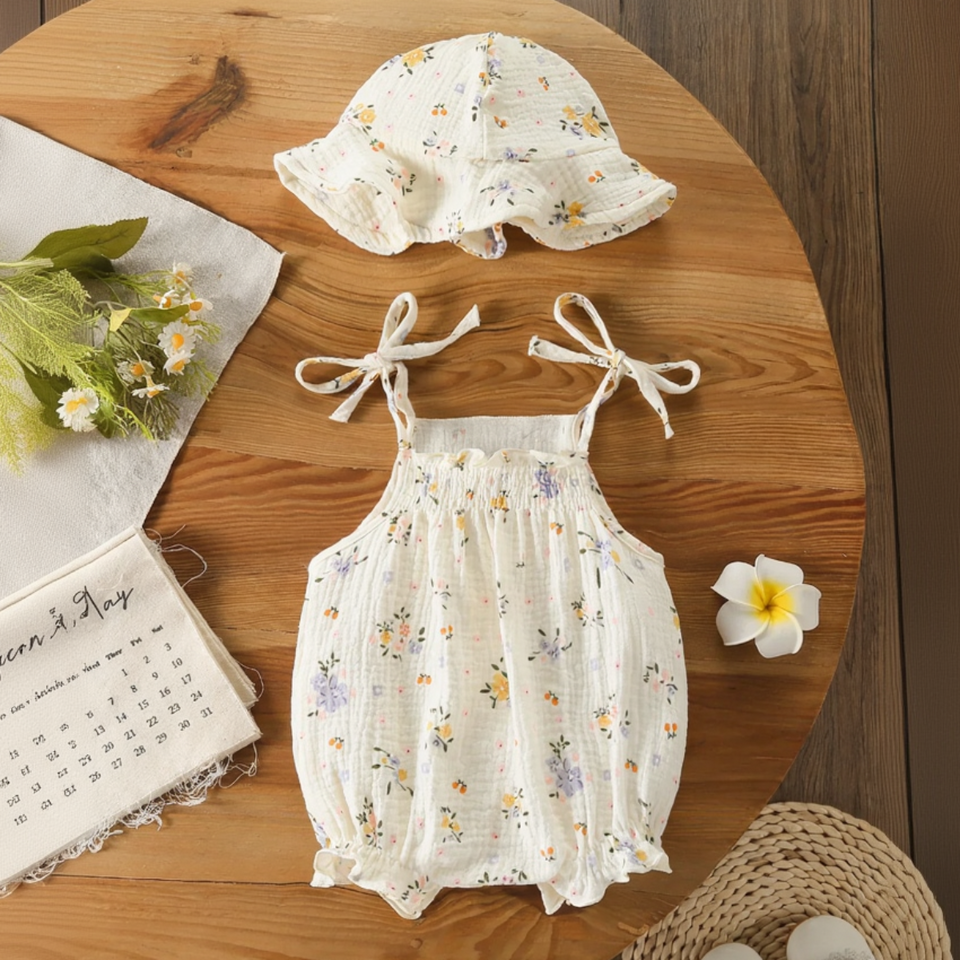 LittleBlossom – Zomers Comfort & Stijlvol – Baby Sling Bodysuit met Hoed