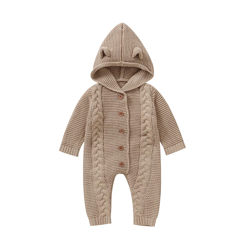 SoftKnit – Warm & Schattig – Gebreid Baby Jumpsuit met Capuchon