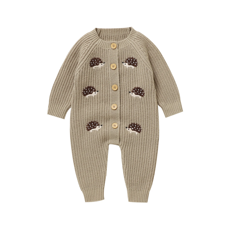 CozyHedge – Zacht & Warm – Gebreid Baby Jumpsuit met Egelprint