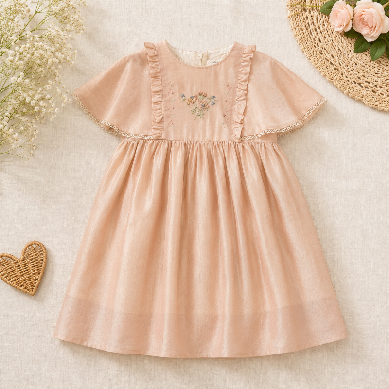 Short Sleeve Embroidery Dress – Elegant & Comfort – Boutique Meisjesjurk