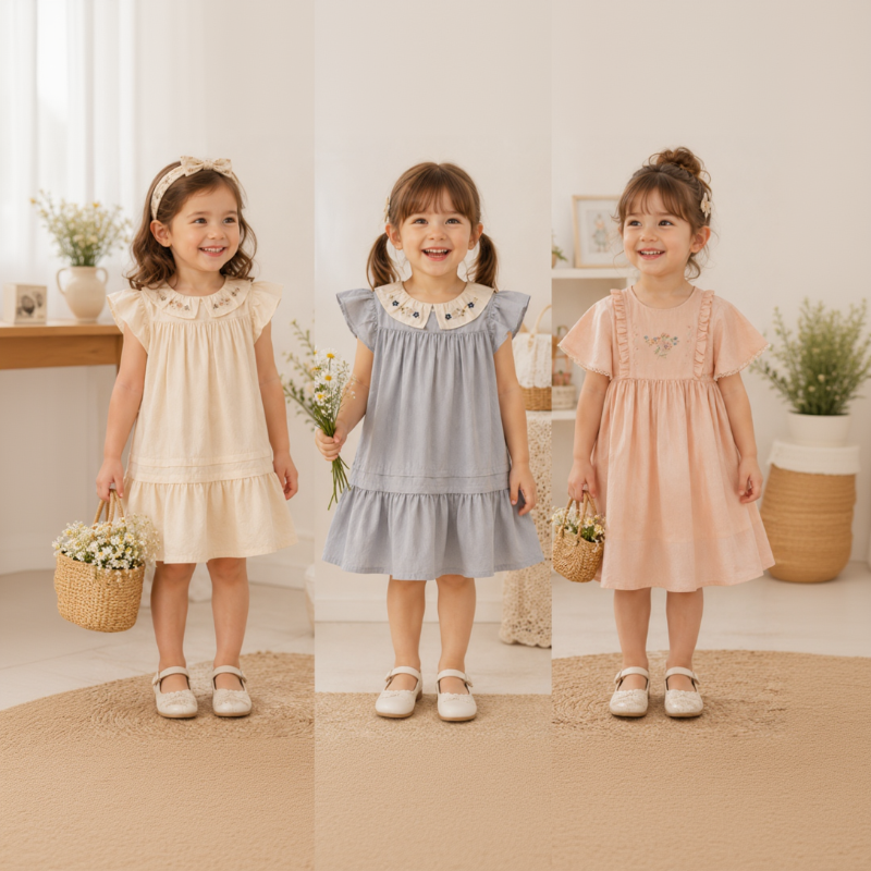 Short Sleeve Embroidery Dress – Elegant & Comfort – Boutique Meisjesjurk