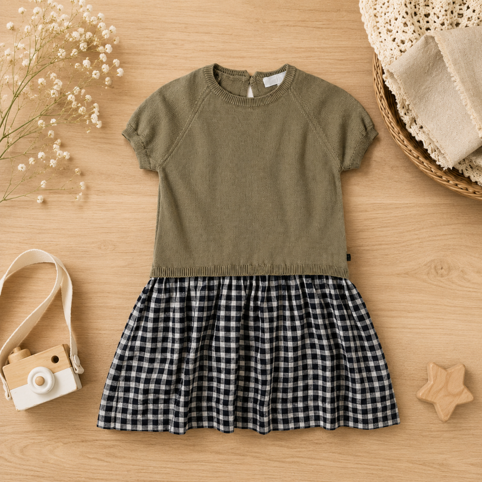 Plaid Patchwork Dress – Trendy & Luchtig – Geruite Jurk