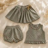 Matching Set – Comfortabel & Madelief-print – Bloomer, Rok & Blouse
