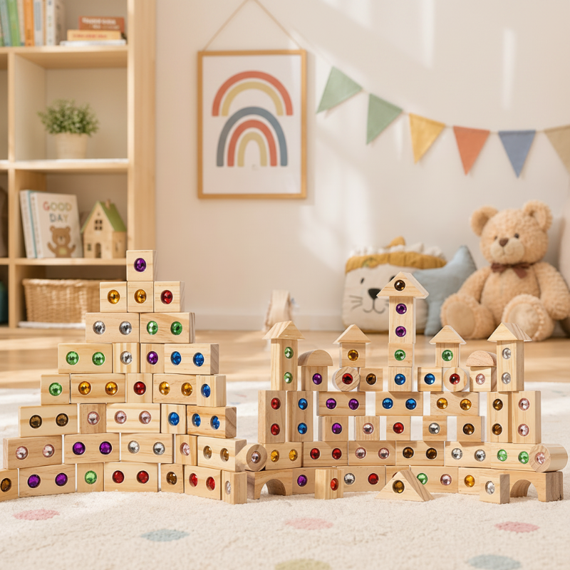 Rainbow Gem Stacking Blocks – Creatief & Leerzaam – Houten Stapel Blokken Set
