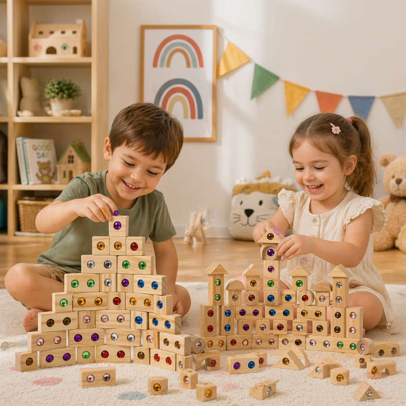 Rainbow Gem Stacking Blocks – Creatief & Leerzaam – Houten Stapel Blokken Set
